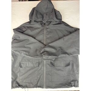 DAZY Hooded Windbreaker Jacket Mens Medium Black Fair Utility Zip Up Pocket